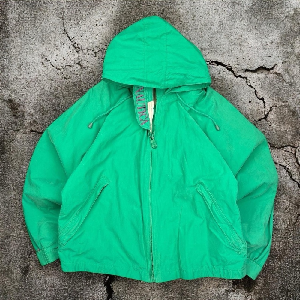 Vintage Green Nautica Windbreaker Bomber Jacket With Hood